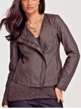 Eileen Fisher Jacket Womens Plus 3x Brown Waxed Cotton Asymmetrical Zip Moto NWT